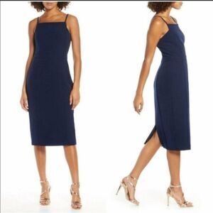 Harlyn Square Neck Spaghetti Strap Bodycon Dress in Navy - Work - Office…